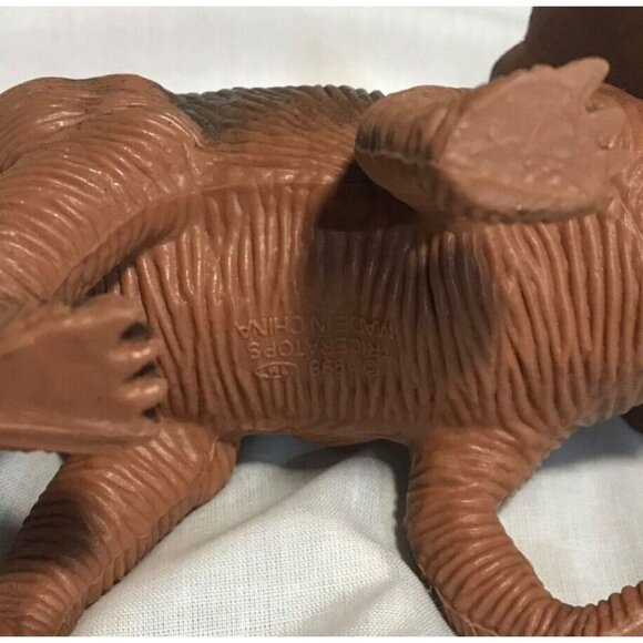 Vintage 1998 TRICERATOPS Toy Figure Dinosaur Black Brown Blue Eyes Squishy Vinyl - Picture 9 of 10
